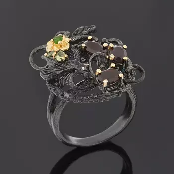 Кольцо гранат альмандин (серебро 925 пр. позолота, родир. черн.) огранка размер 18