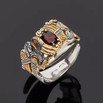 Кольцо гранат альмандин (серебро 925 пр. оксидир., позолота) огранка (регулируемый) размер 17,5