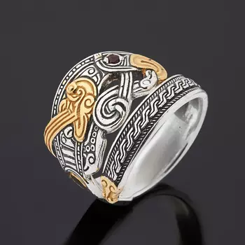 Кольцо гранат альмандин (серебро 925 пр. оксидир., позолота) огранка (регулируемый) размер 18