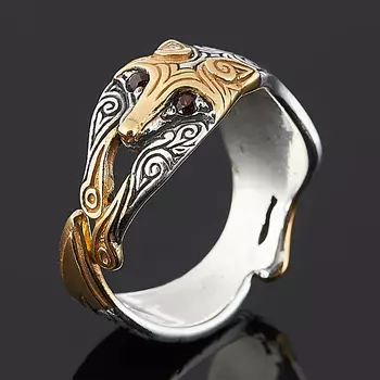 Кольцо гранат альмандин (серебро 925 пр. оксидир., позолота) огранка (регулируемый) размер 18