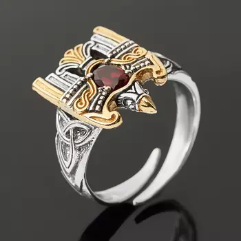 Кольцо гранат альмандин (серебро 925 пр. оксидир., позолота) огранка (регулируемый) размер 19