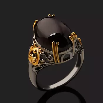 Кольцо гранат альмандин (серебро 925 пр. позолота, родир. черн.) размер 18,5