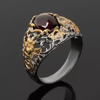 Кольцо гранат альмандин (серебро 925 пр. позолота, родир. черн.) размер 18