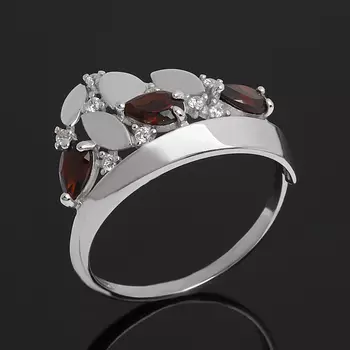 Кольцо гранат альмандин (серебро 925 пр. родир. бел.) огранка размер 17,5