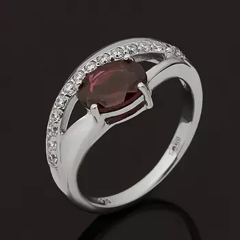 Кольцо гранат альмандин (серебро 925 пр. родир. бел.) огранка размер 17,5