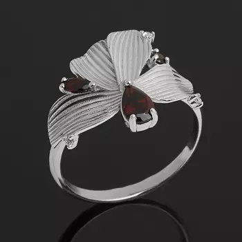 Кольцо гранат альмандин (серебро 925 пр. родир. бел.) огранка размер 18,5