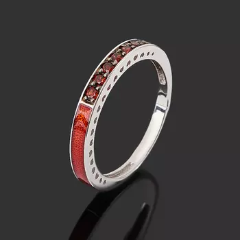 Кольцо гранат альмандин (серебро 925 пр. родир. бел., родир. черн., эмаль) огранка размер 17