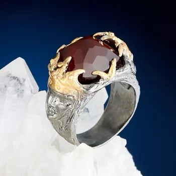 Кольцо гранат гессонит огранка (серебро 925 пр., позолота) размер 16