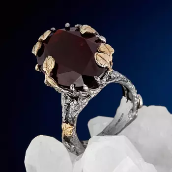 Кольцо гранат гессонит (серебро 925 пр. позолота, родир. сер.) огранка размер 17