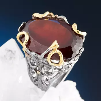 Кольцо гранат гессонит (серебро 925 пр. позолота, родир. сер.) огранка размер 17,5