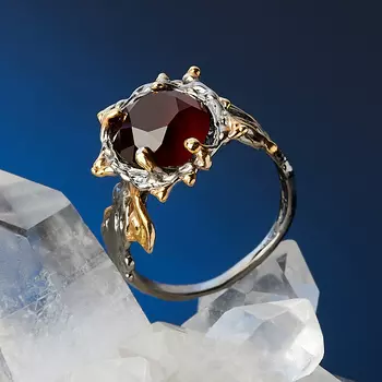 Кольцо гранат гессонит (серебро 925 пр. позолота, родир. сер.) огранка размер 18