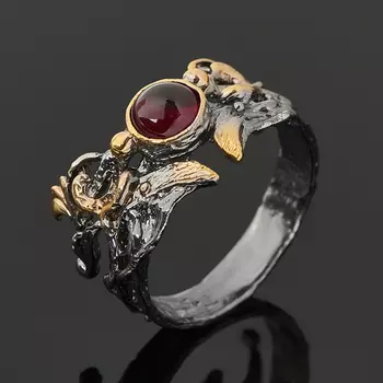 Кольцо гранат родолит (серебро 925 пр. позолота, родир. сер.) размер 18,5