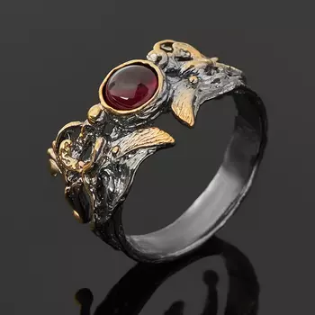 Кольцо гранат родолит (серебро 925 пр. позолота, родир. сер.) размер 18,5