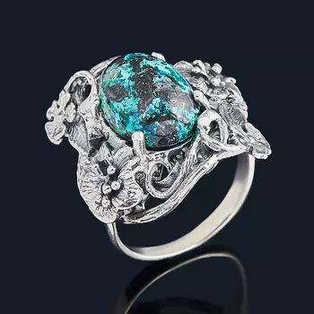 Кольцо хризоколла (серебро 925 пр. оксидир.) размер 18