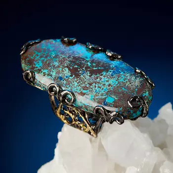 Кольцо хризоколла (серебро 925 пр. позолота, родир. черн.) (регулируемый) размер 18