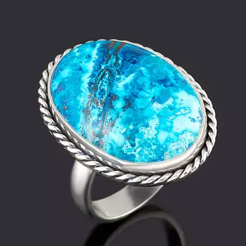 Кольцо хризоколла (серебро 925 пр. родир. бел.) (регулируемый) размер 17,5