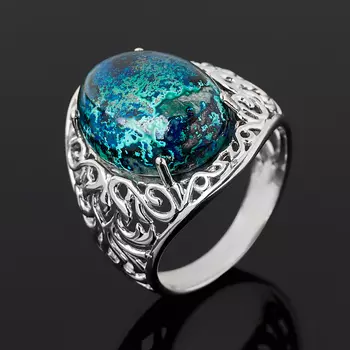 Кольцо хризоколла (серебро 925 пр. родир. бел.) размер 17,5