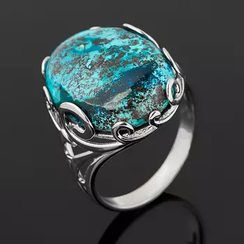 Кольцо хризоколла (серебро 925 пр. родир. бел.) размер 18,5