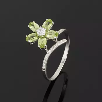 Кольцо хризолит огранка (серебро 925 пр. родир. бел.) размер 18