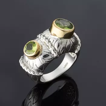 Кольцо хризолит огранка (серебро 925 пр., позолота) размер 18