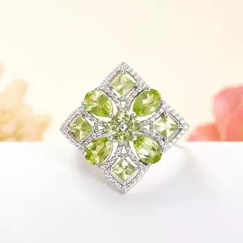 Кольцо хризолит огранка (серебро 925 пр.) размер 17,5