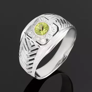 Кольцо хризолит огранка (серебро 925 пр. родир. бел.) размер 19,5