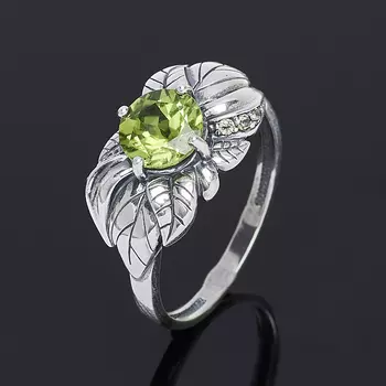 Кольцо хризолит (серебро 925 пр. оксидир.) огранка размер 18