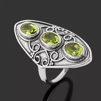 Кольцо хризолит (серебро 925 пр. оксидир.) огранка размер 17,5