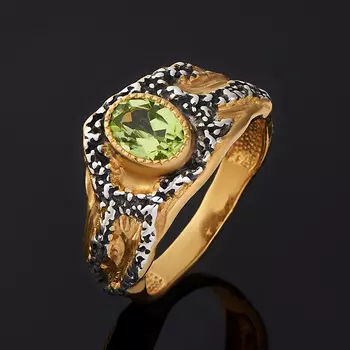 Кольцо хризолит (серебро 925 пр. оксидир., позолота) огранка размер 18