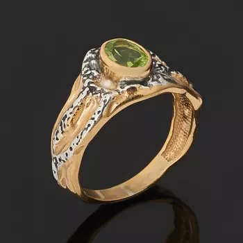 Кольцо хризолит (серебро 925 пр. оксидир., позолота) огранка размер 18,5