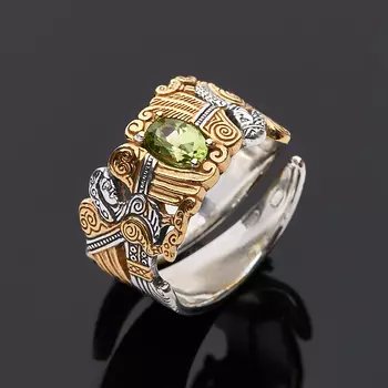 Кольцо хризолит (серебро 925 пр. оксидир., позолота) огранка (регулируемый) размер 17