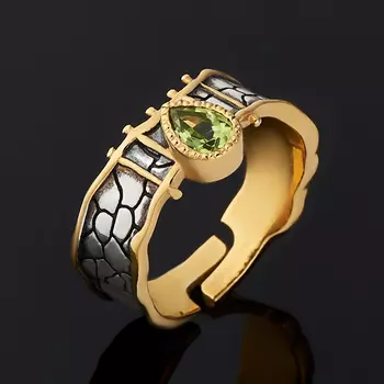 Кольцо хризолит (серебро 925 пр. оксидир., позолота) огранка (регулируемый) размер 17