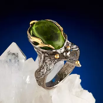 Кольцо хризолит (серебро 925 пр., позолота) размер 16,5