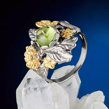 Кольцо хризолит (серебро 925 пр., позолота) размер 18