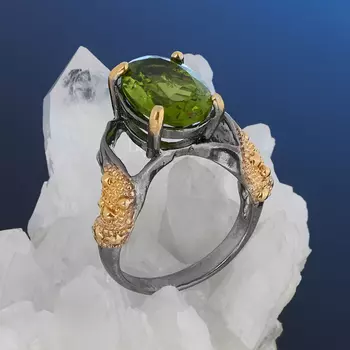 Кольцо хризолит (серебро 925 пр. позолота, родир. сер.) огранка размер 18