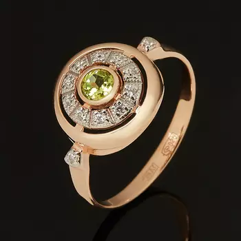 Кольцо хризолит (серебро 925 пр. позолота) огранка размер 18