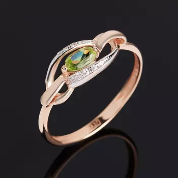 Кольцо хризолит (серебро 925 пр. позолота) огранка размер 17