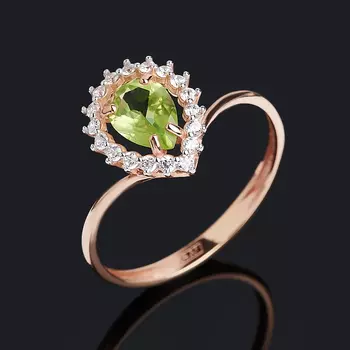 Кольцо хризолит (серебро 925 пр. позолота) огранка размер 17