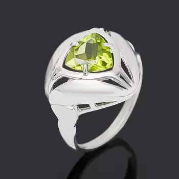 Кольцо хризолит (серебро 925 пр. родир. бел.) огранка размер 17,5