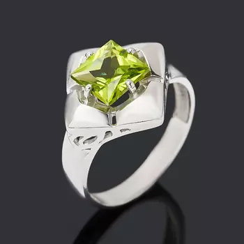 Кольцо хризолит (серебро 925 пр. родир. бел.) огранка размер 18