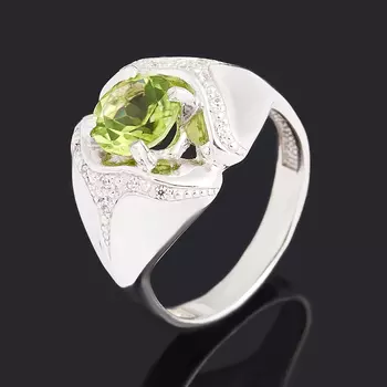 Кольцо хризолит (серебро 925 пр. родир. бел.) огранка размер 17