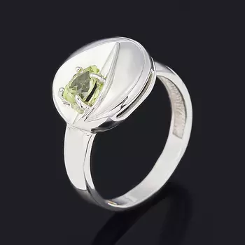 Кольцо хризолит (серебро 925 пр. родир. бел.) огранка размер 17,5