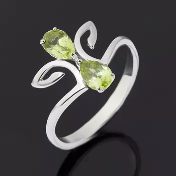 Кольцо хризолит (серебро 925 пр. родир. бел.) огранка размер 17,5