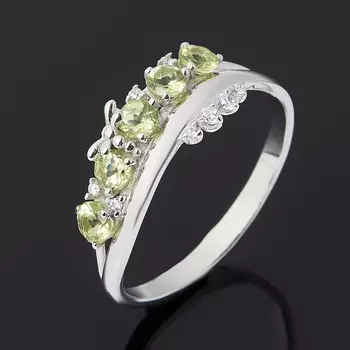 Кольцо хризолит (серебро 925 пр. родир. бел.) огранка размер 18