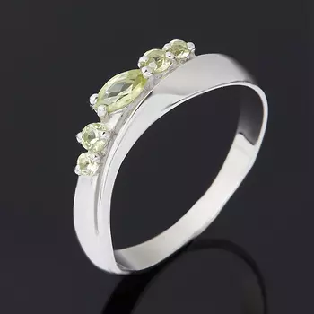 Кольцо хризолит (серебро 925 пр. родир. бел.) огранка размер 17,5