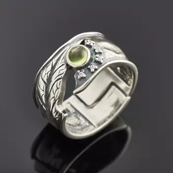 Кольцо хризолит (серебро 925 пр. родир. бел.) (регулируемый) размер 18