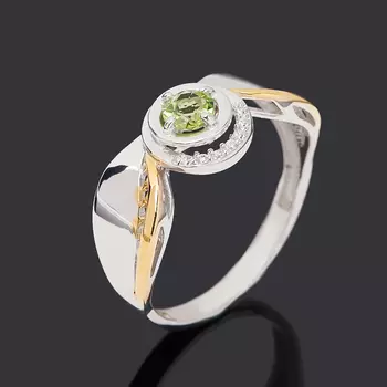 Кольцо хризолит (серебро 925 пр. родир. бел. позолота) огранка размер 17