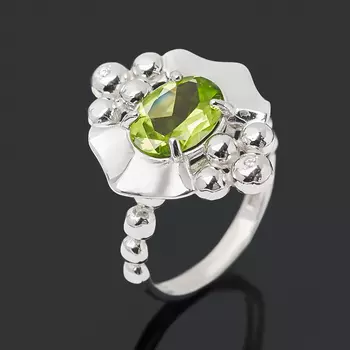 Кольцо хризолит (серебро 925 пр. родир. бел.) огранка размер 16,5