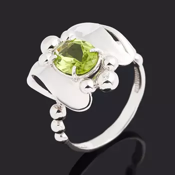 Кольцо хризолит (серебро 925 пр. родир. бел.) огранка размер 18