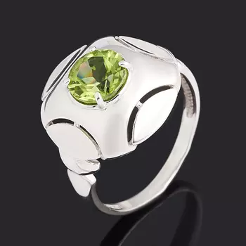 Кольцо хризолит (серебро 925 пр. родир. бел.) огранка размер 17,5